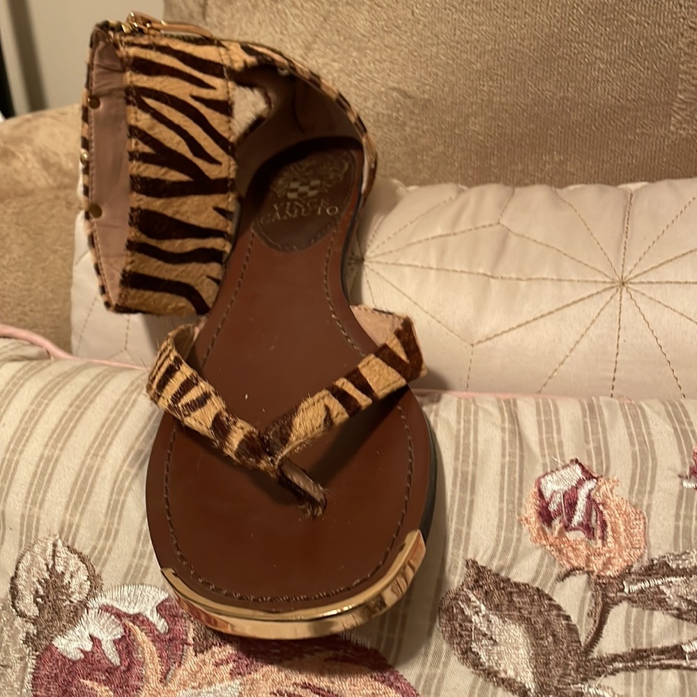 Vince Camuto Brown And Tan Zebra Print Ankle Sand… - image 6